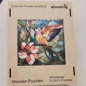 Quiensiray Wooden Puzzles for Adults Stainded Glass Hummingbird Puzzle 200 Piece